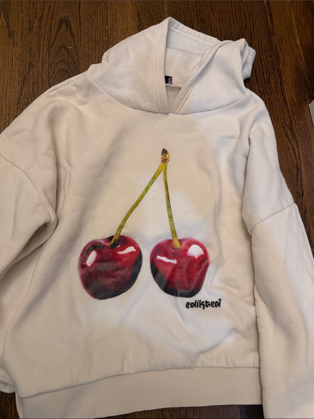 EDIKTED AWhite Hoodie with Red Cherry Graphic
